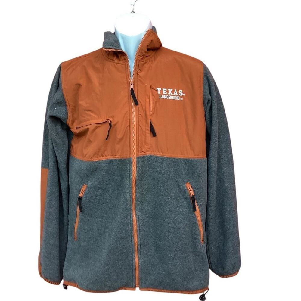 HEISMAN Men's Fleece Jacket S‎ Orange Gray Colorblock Full Zip Casual